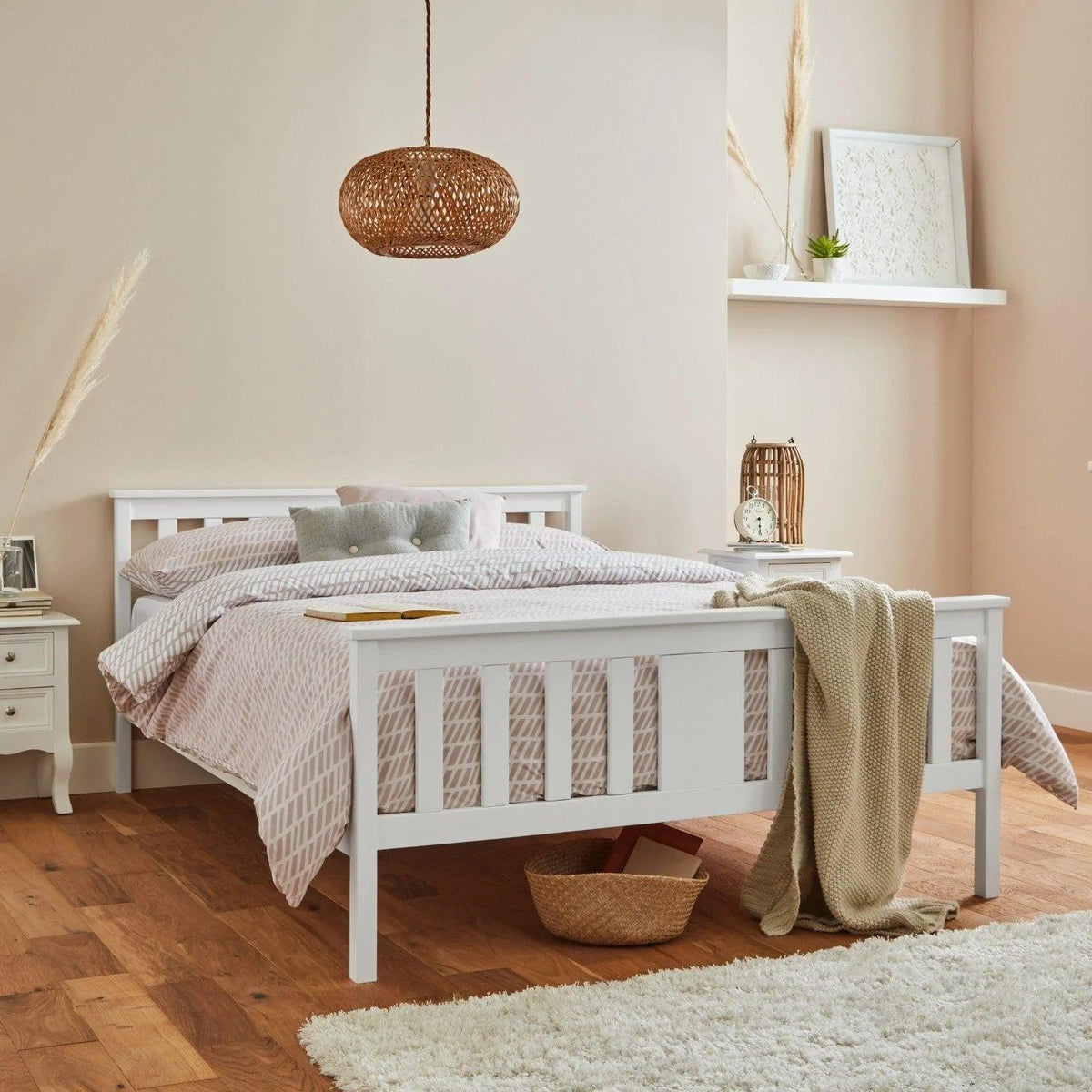 White wooden king size bed frame - Laura James