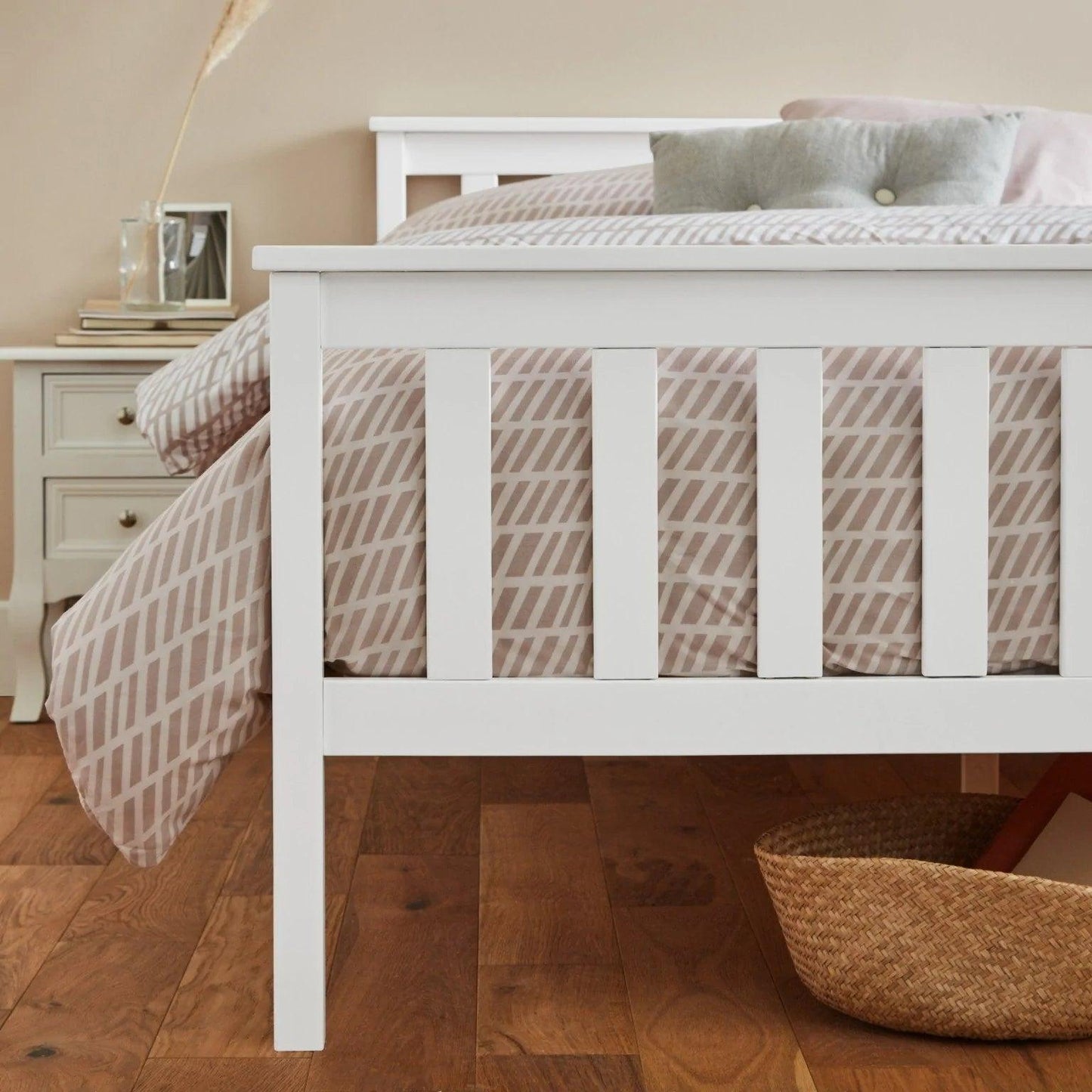 White wooden king size bed frame - Laura James