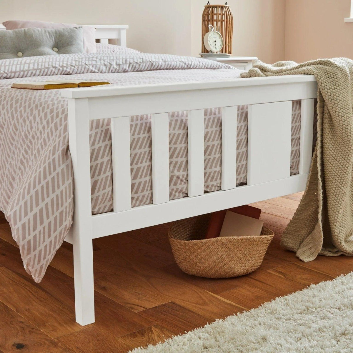 White wooden king size bed frame - Laura James