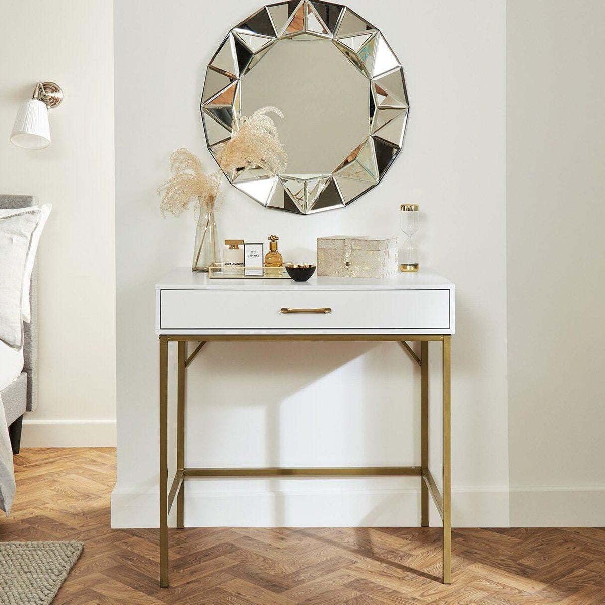 Outlet Marie White Desk with Gold Legs - Laura James
