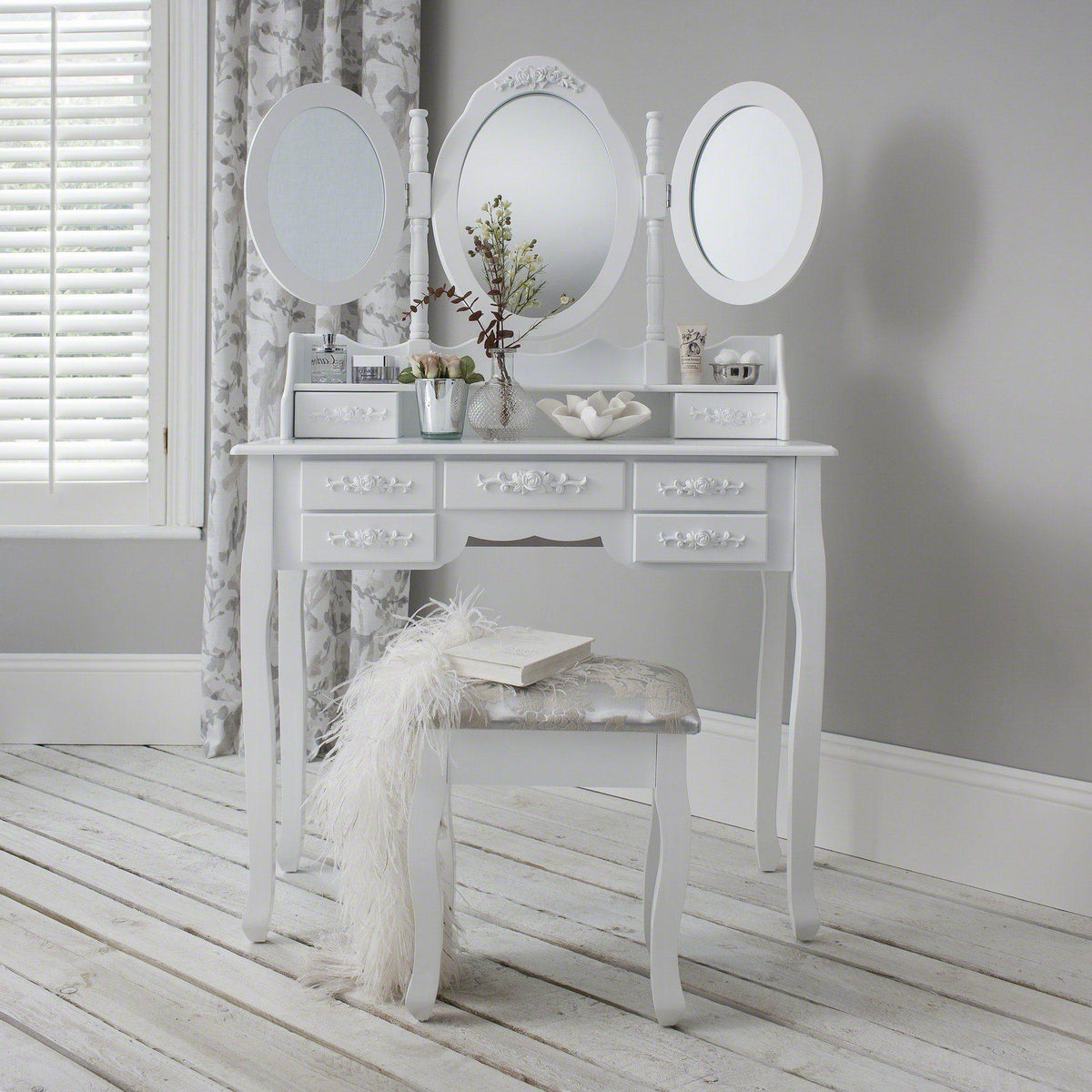 Monaco Dressing Table, Stool & Mirror Set - White Painted - In Stock Date - 2nd June 2020 - Laura James