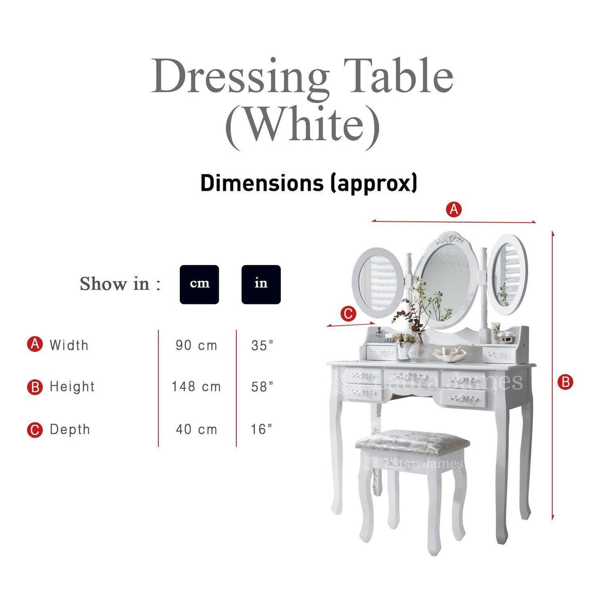 Monaco Dressing Table, Stool & Mirror Set - White Painted - In Stock Date - 2nd June 2020 - Laura James