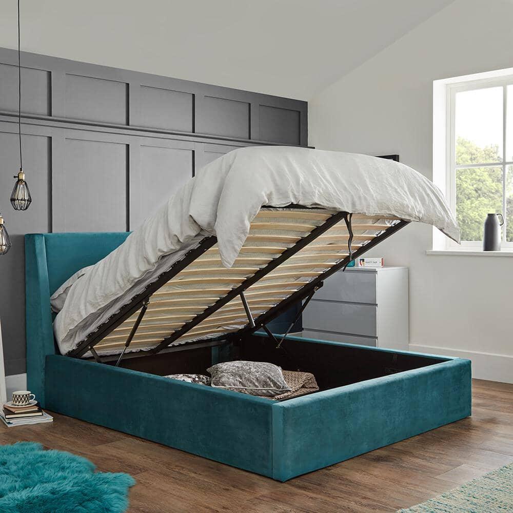 Teal double storage ottoman bed frame - Laura James