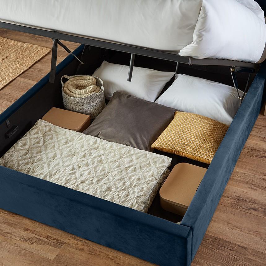 Blue velvet modern king size ottoman bed frame - Laura James