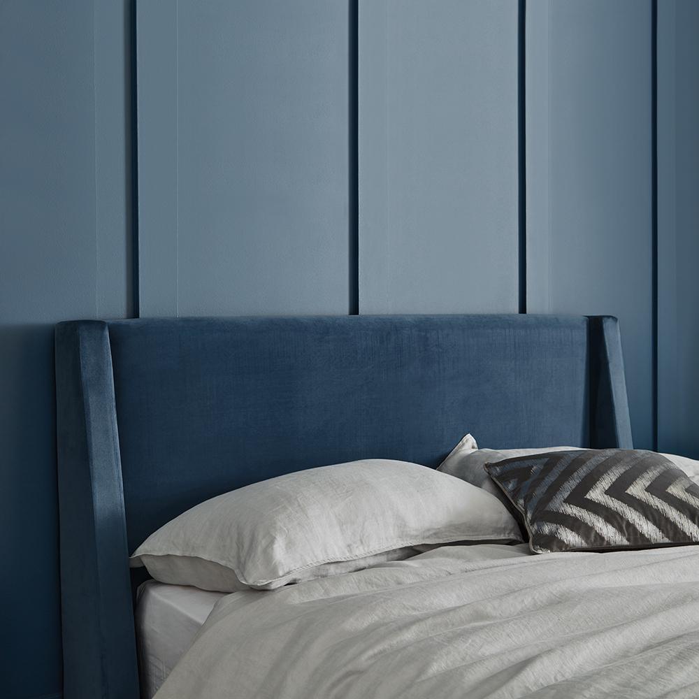 Blue velvet modern king size ottoman bed frame - Laura James