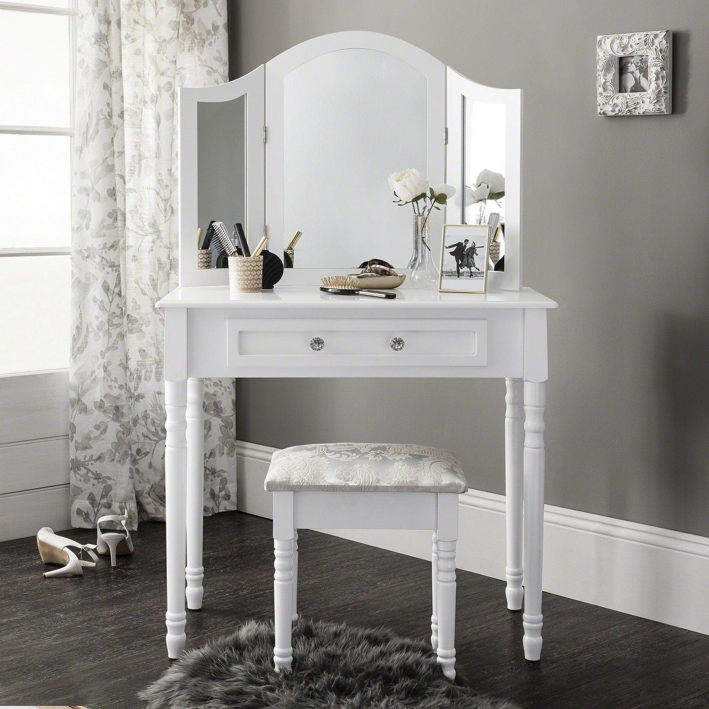 Sienna Dressing Table, Stool & Mirror Set - White Painted - In Stock Date - 2nd June 2020 - Laura James