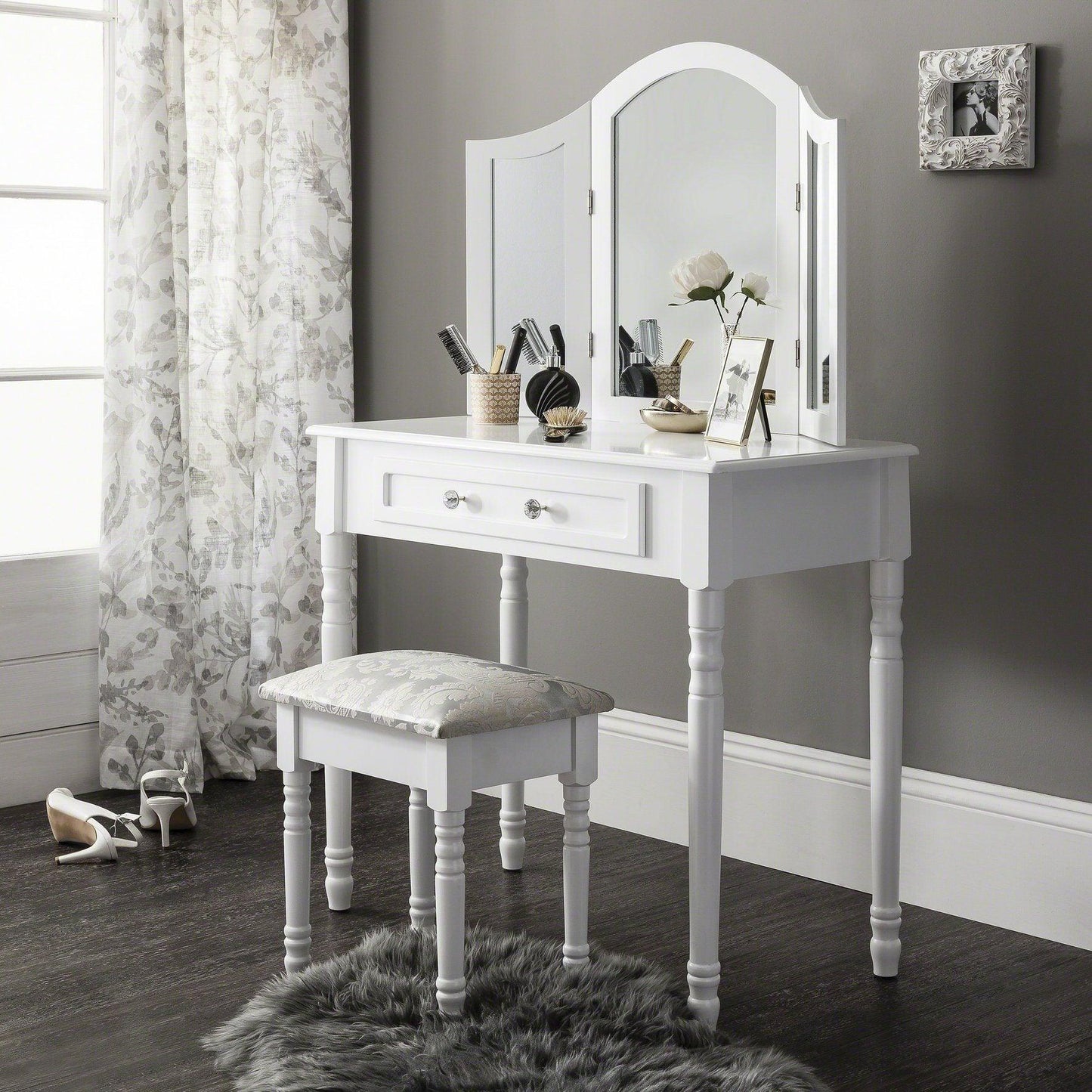 Sienna Dressing Table, Stool & Mirror Set - White Painted - In Stock Date - 2nd June 2020 - Laura James