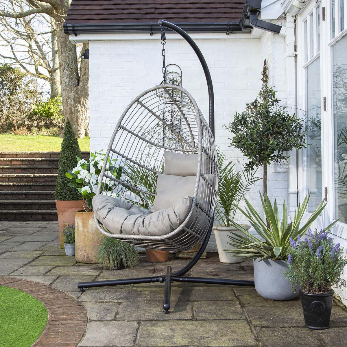 Wick hanging egg chair - light grey rattan - Laura James