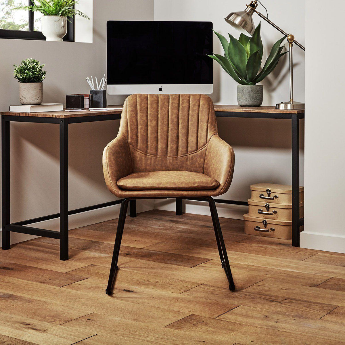 Sheffield corner desk and office chair set – Industrial - tan - Laura James