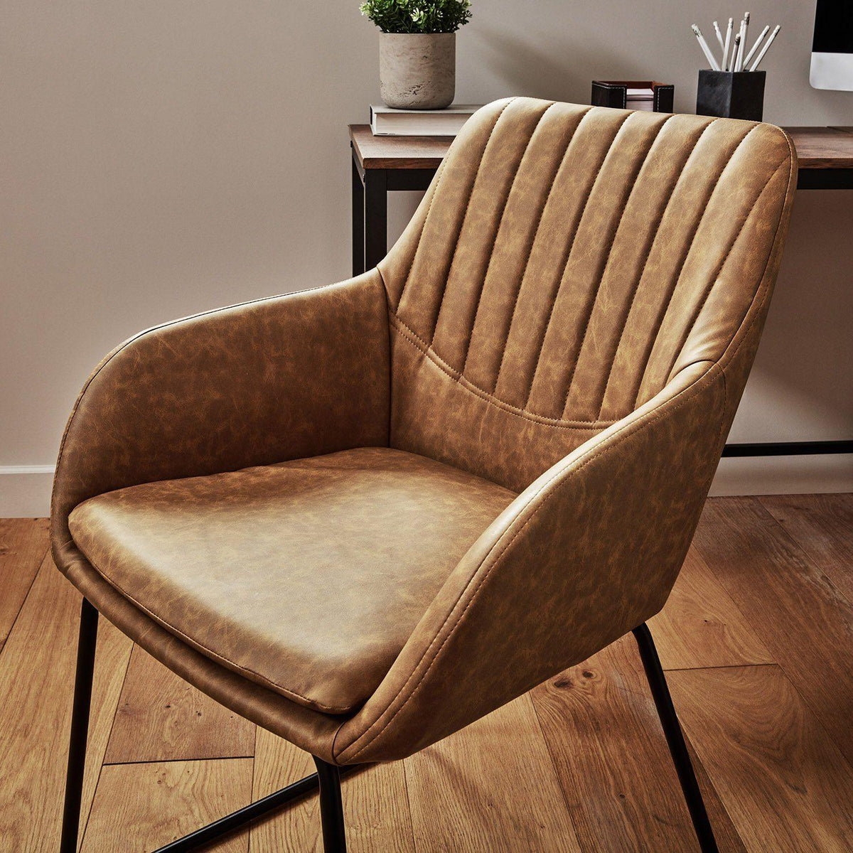 Sheffield corner desk and office chair set – Industrial - tan - Laura James