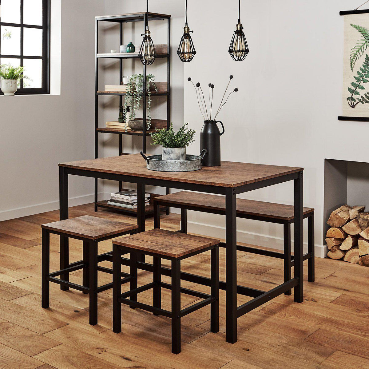 Sheffield dining table set – 4 seater – dining bench and 2 stools - Laura James