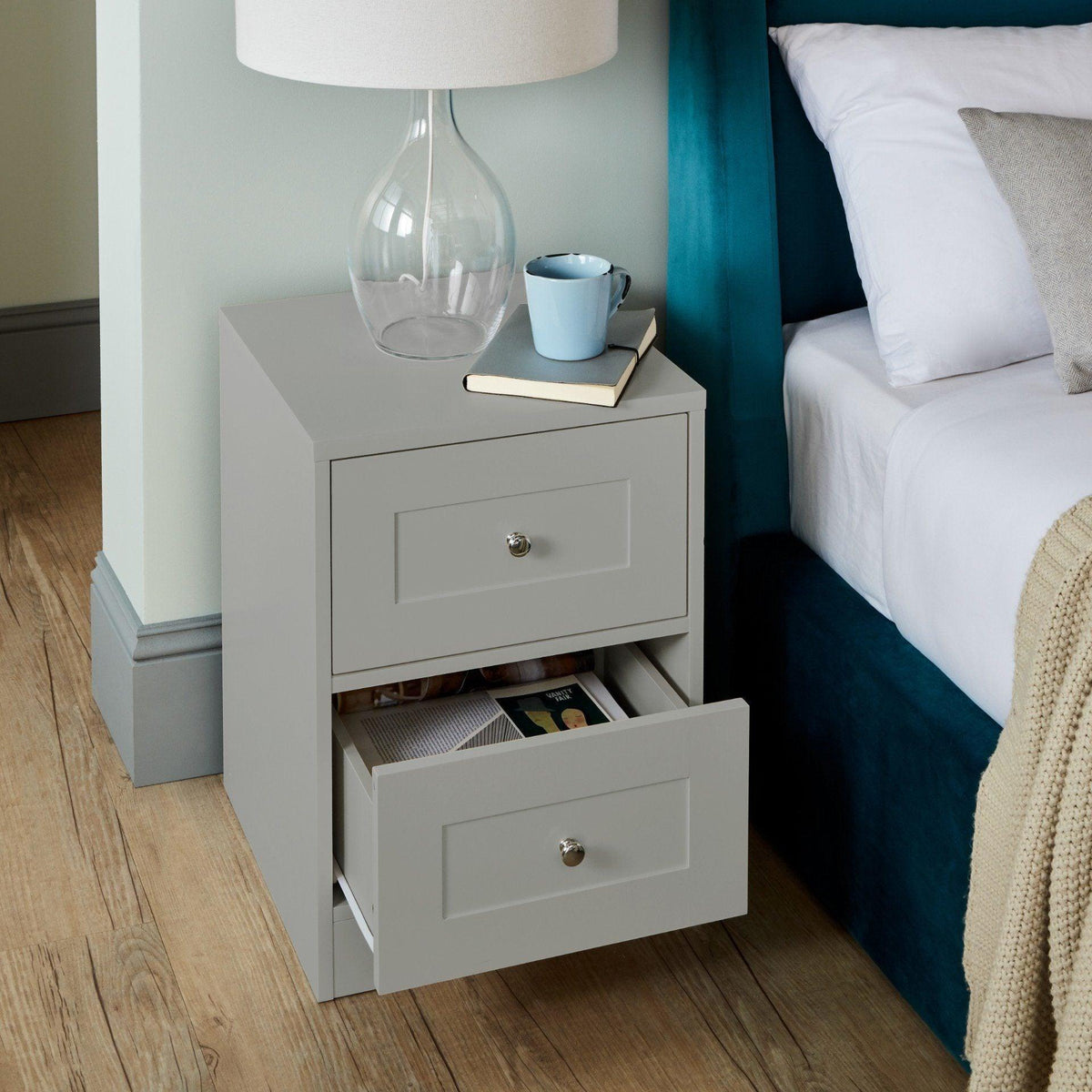 Stevie Shaker Style Bedside Table Grey - Laura James