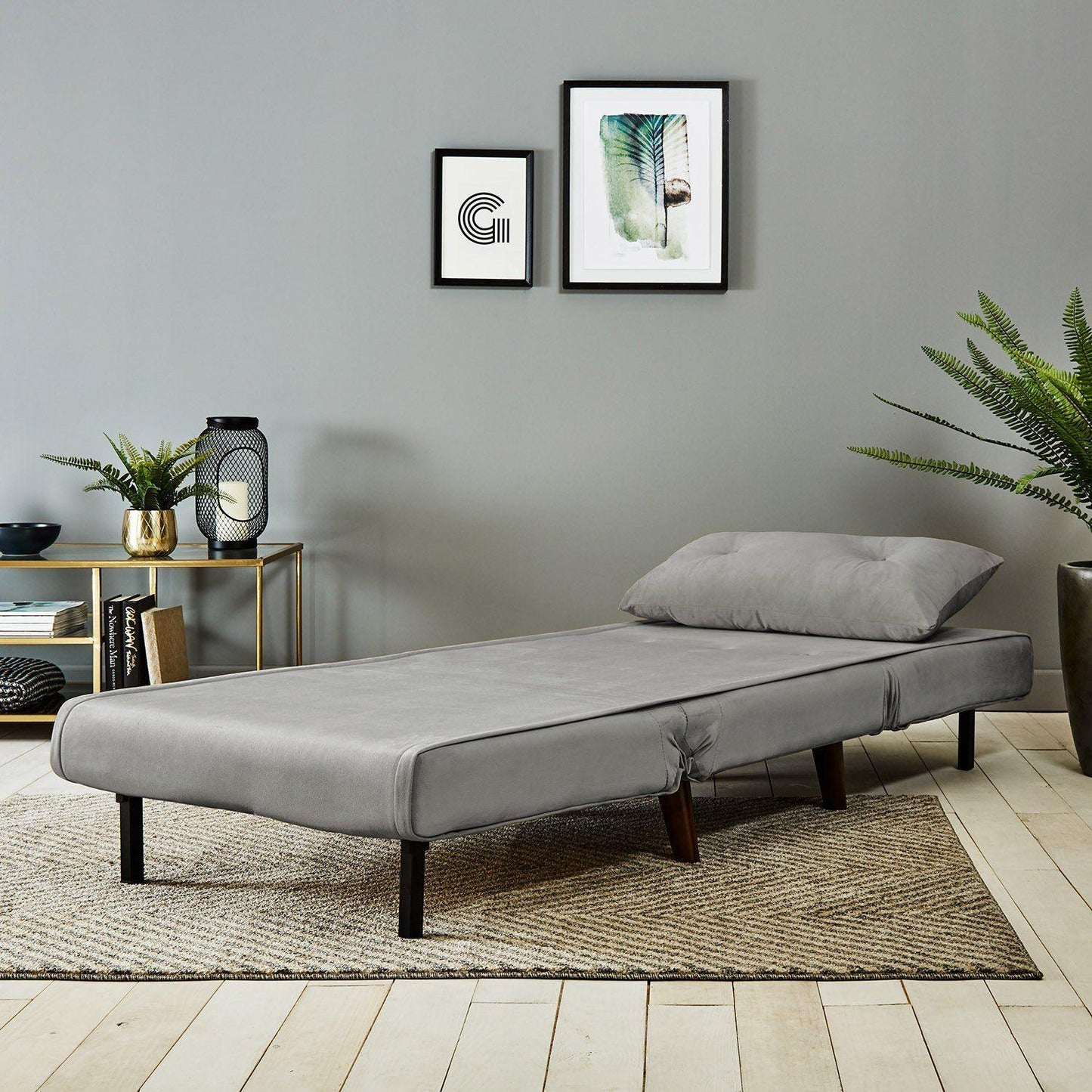 Una single sofa bed - grey - velvet - Laura James