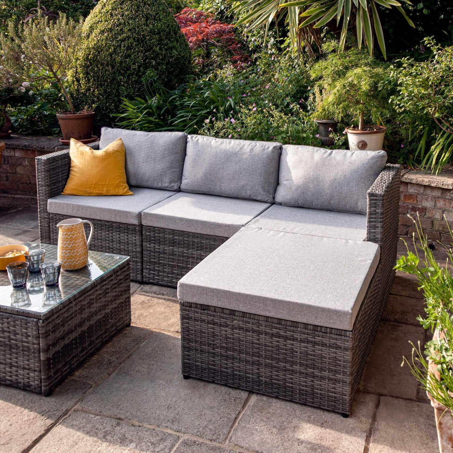 4 Seater Rattan Corner Sofa Set - Grey Weave - Laura James