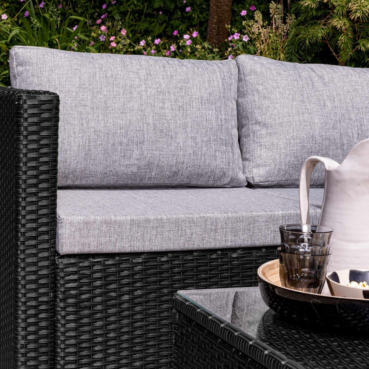 4 Seater Rattan Corner Sofa Set - Black Weave - Laura James