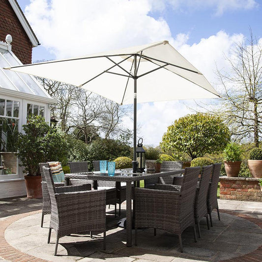 Marston 8 Seater Rattan Dining Set With Cream Parasol