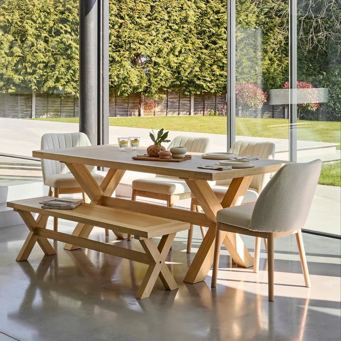 Charlotte 190cm Dining Table with 2 150cm Dining Benches - Brushed Acacia - Laura James