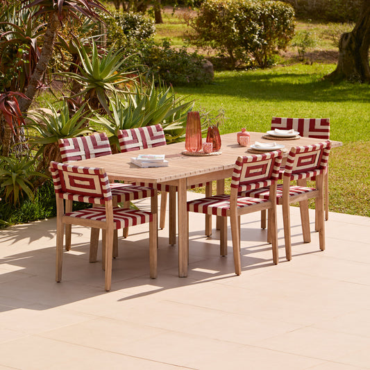 Saffron 6 Seater Extending Wooden Garden Dining Set with Saffron Paprika/Beige Chairs