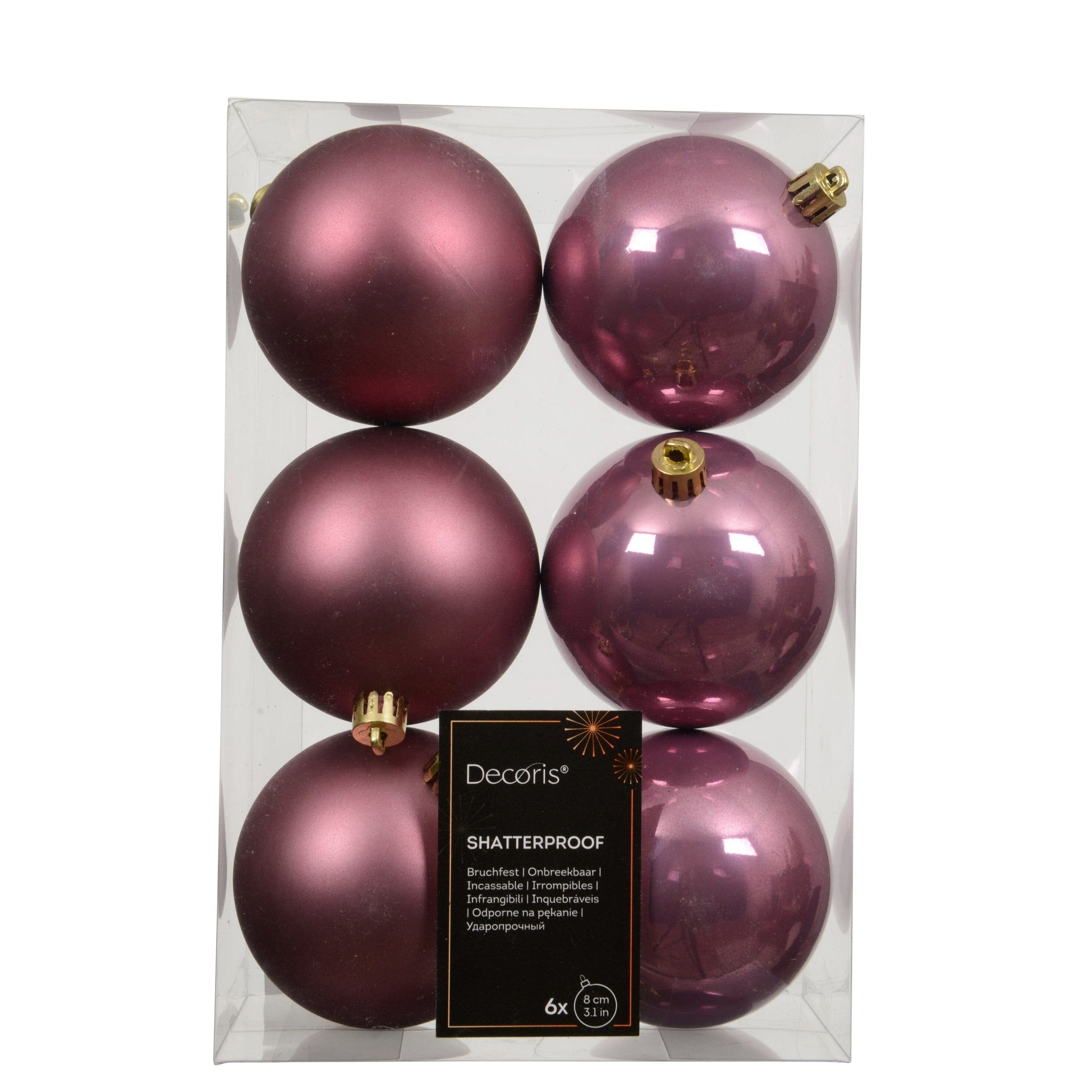 Valen Shatterproof 8cm Mixed Baubles - Set of 6 - Blush Pink - Laura James