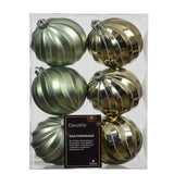 Valen Shatterproof 8cm Mixed Swirl Baubles - Set of 6 - Sage Green - Laura James