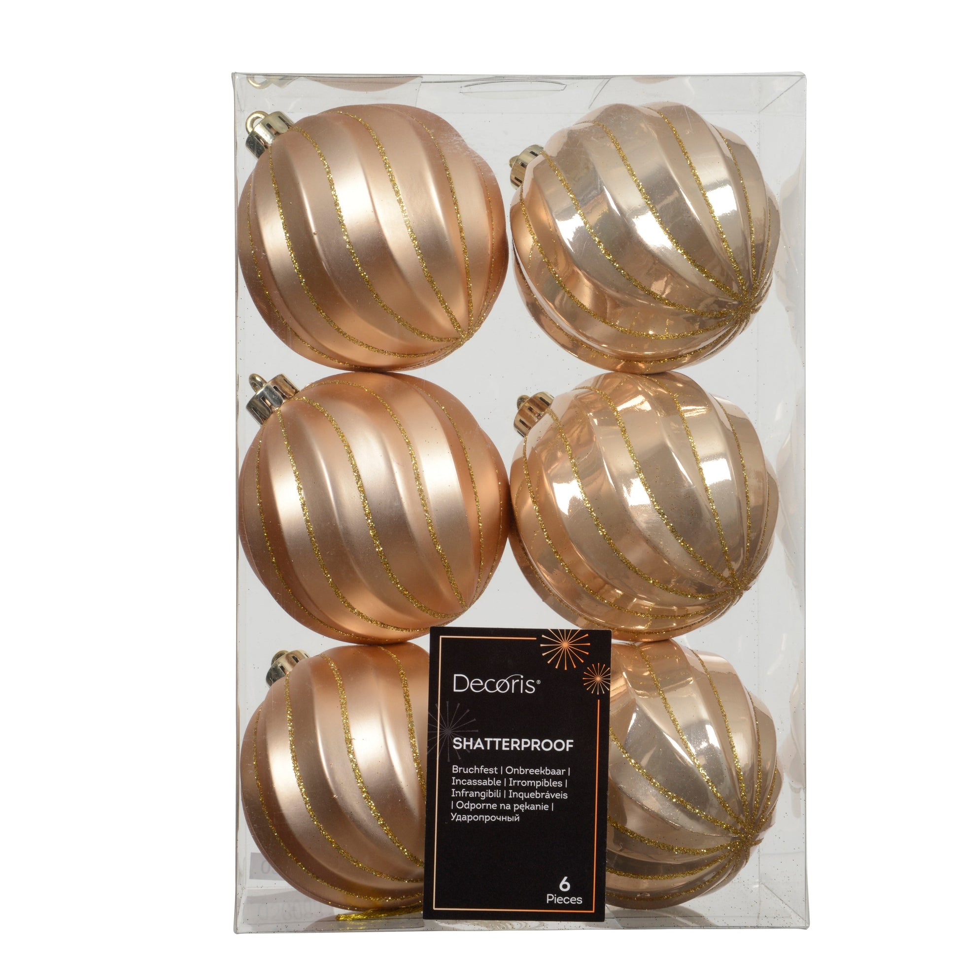 Valen Shatterproof 8cm Mixed Swirl Baubles - Set of 6 - Rose Gold - Laura James 