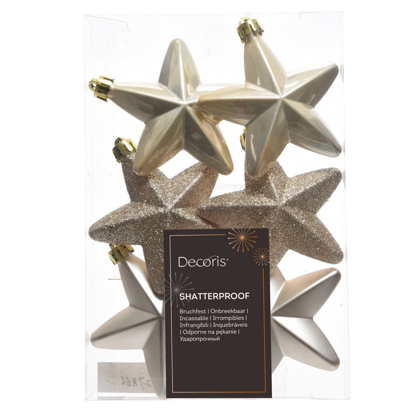 Valen Shatterproof 7.5cm Mixed Hanging Stars - Set of 6 - Pearl Gold - Laura James 
