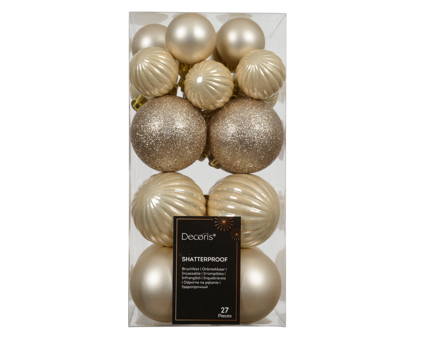 Valen Shatterproof Mixed Baubles - Set of 27 - Pearl Gold - Laura James 