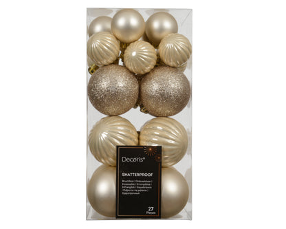 Valen Shatterproof Mixed Baubles - Set of 27 - Pearl Gold - Laura James 