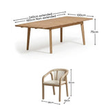 Saffron 6 Seater Extending Wooden Garden Dining Set with Shiro Beige Rope Chairs - Laura James