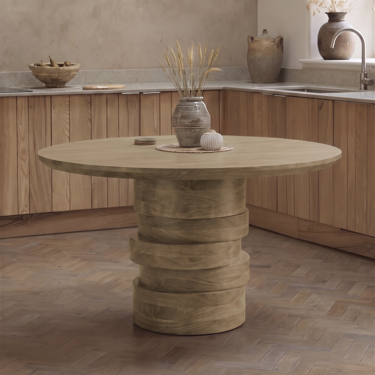 Adam 135cm Almond Brown Round Dining Table - Laura James 