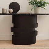 Adam 140cm Jet Black Mango Wood & Black Marble Oval Console Table - Laura James 