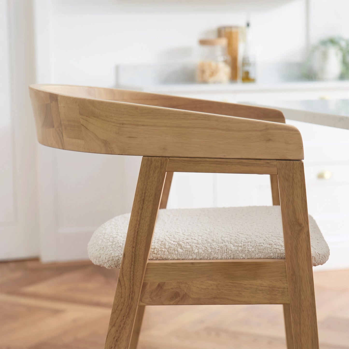 Ella Off White Boucle Bar Stool - Pale Oak Legs - Laura James 