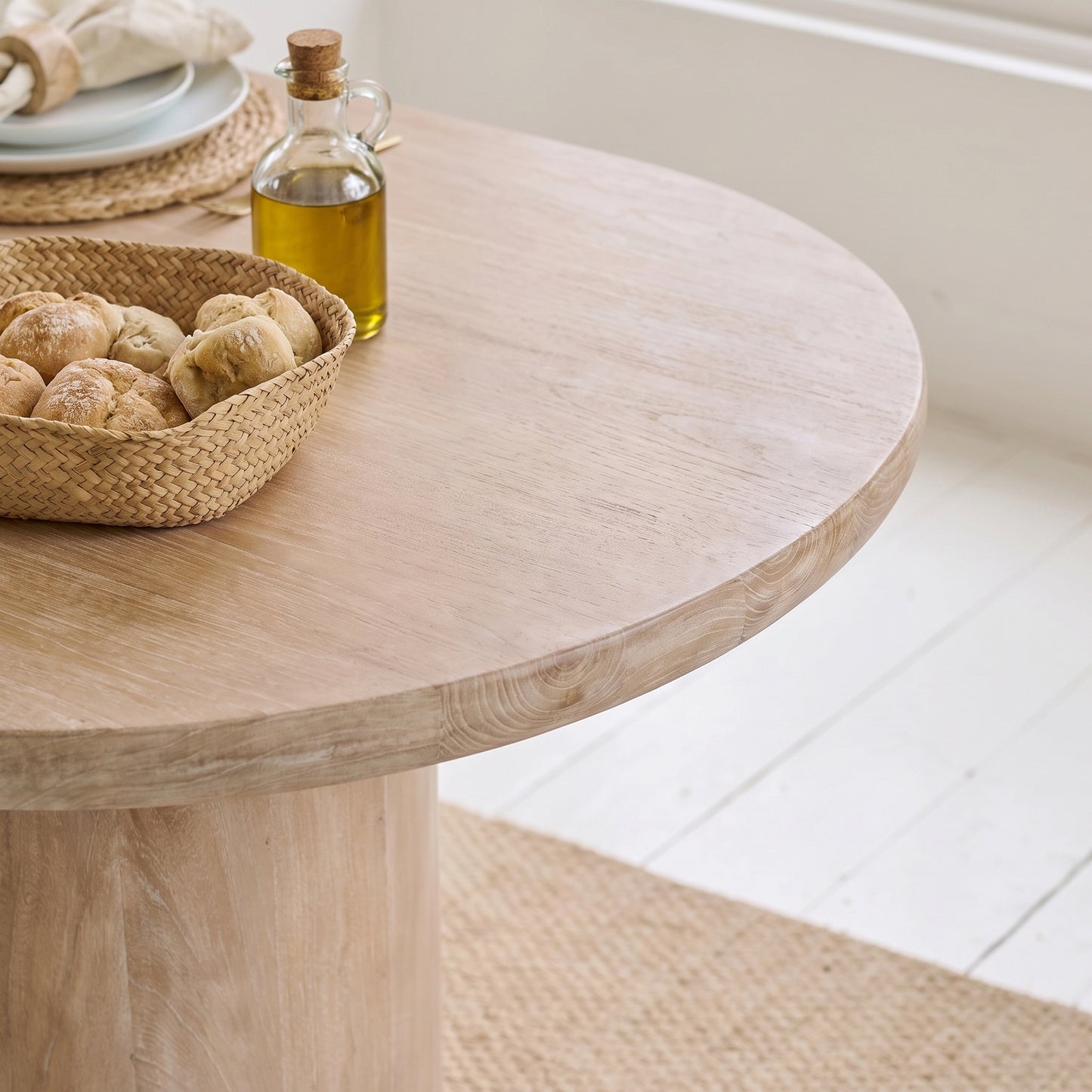 Octavia 220cm Limewash Dining Table Set - 6 Seater - Archer Natural Brown Dining Chairs - Whitewash Legs - Laura James 