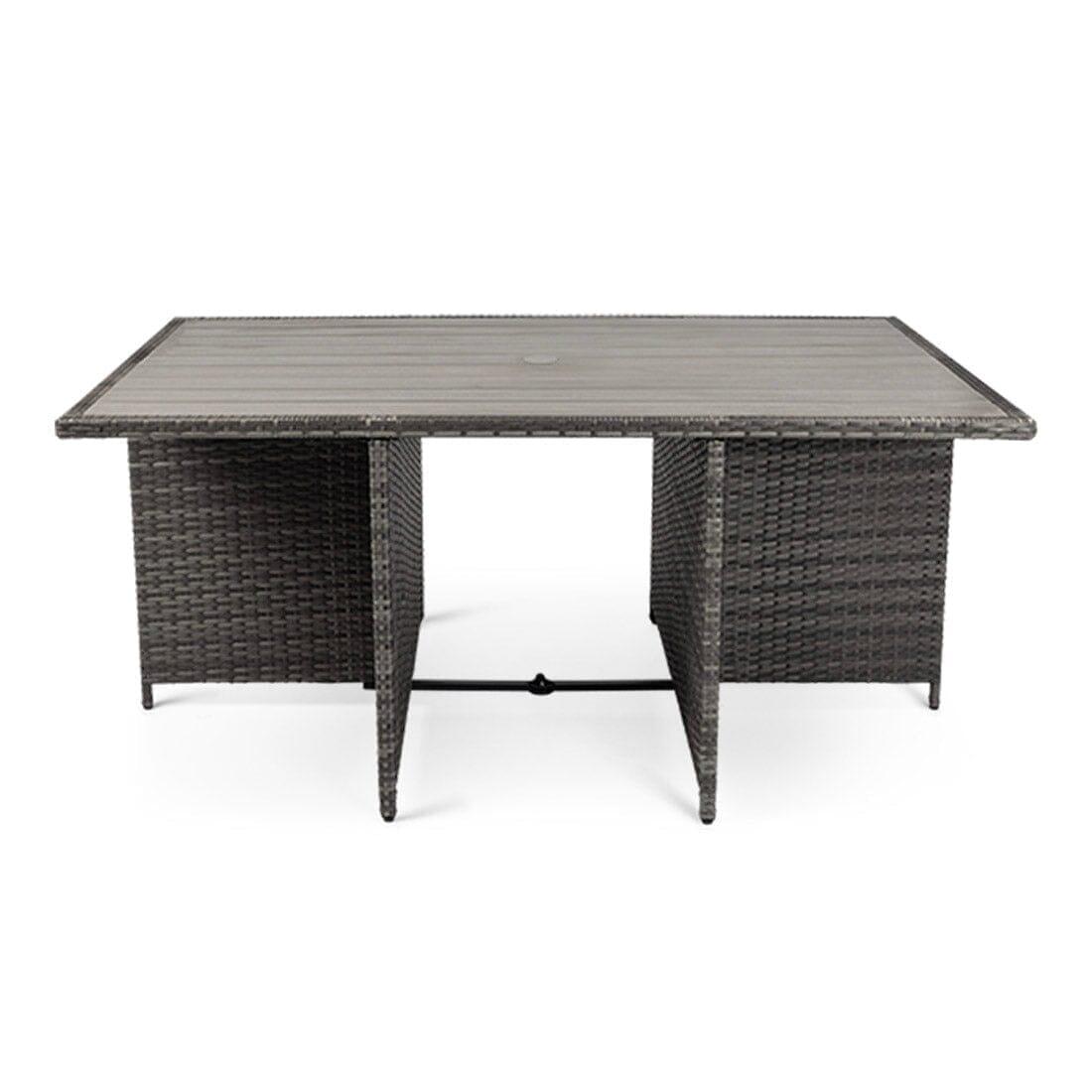 10 Seater Rattan Cube Garden Dining Set with Grey Parasol - Grey Weave Polywood Top - Laura James