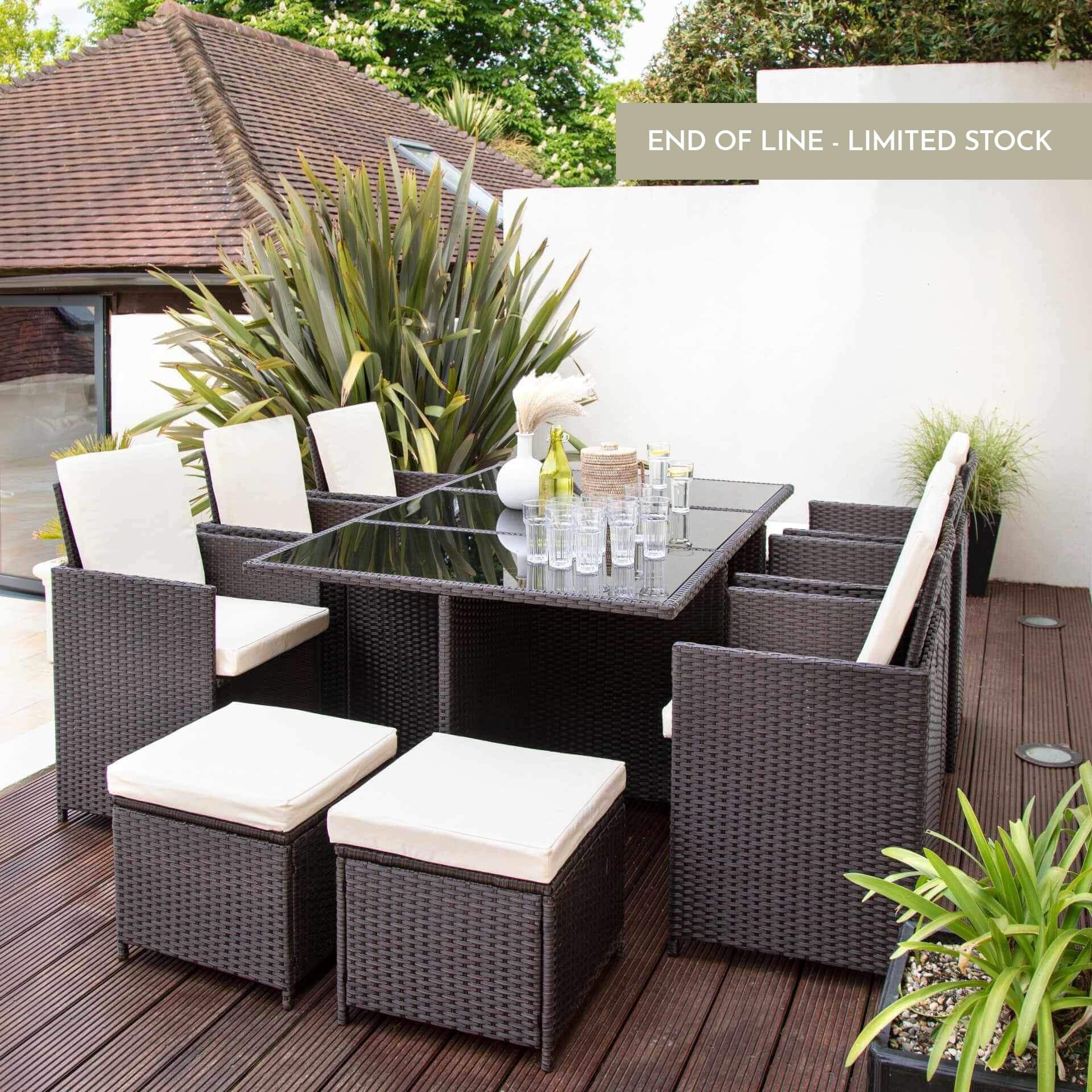 10 Seater Rattan Cube Outdoor Dining Set - Mixed Brown Weave - Laura James