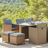 OUTLET - Cube 10 Seater Rattan Outdoor Dining Set -  Natural Brown Weave