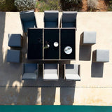 Cube 10 Seater Rattan Outdoor Dining Set with Cream LED Premium Parasol - Natural Brown Weave