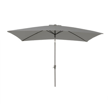 Cube 10 Seater Rattan Outdoor Dining Set with Grey LED Premium Parasol -  Natural Brown Weave Polywood Top