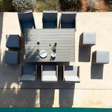 Cube 10 Seater Rattan Outdoor Dining Set with Grey Parasol- Natural Brown Weave Polywood Top