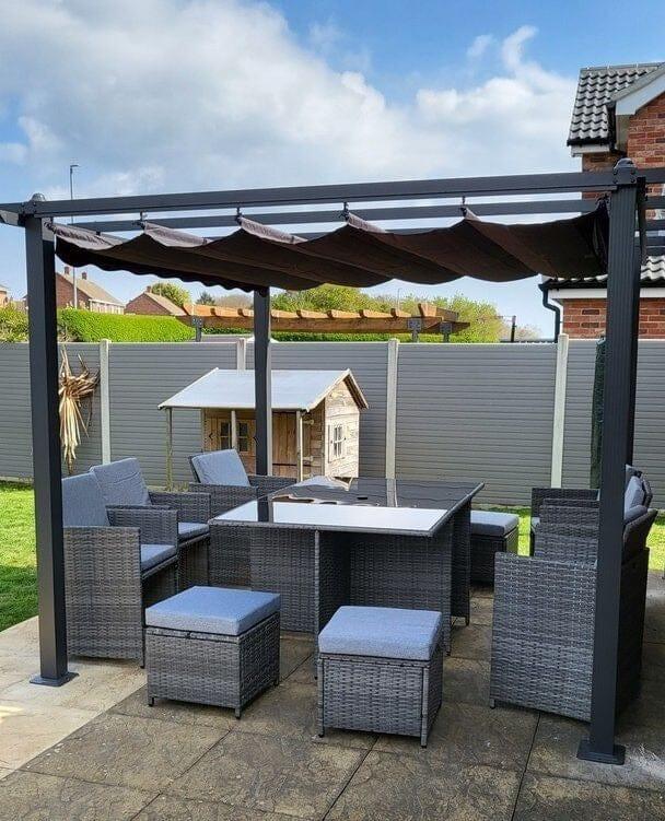 10 Seater Rattan Cube Outdoor Dining Set with Parasol Grey Laura James