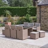 10 Seater Rattan Cube Outdoor Dining Set -  Natural Brown Weave - Laura James