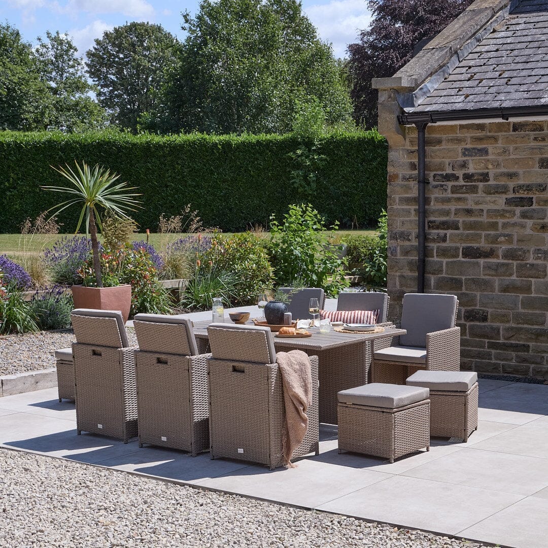 10 Seater Natural Rattan Cube Garden Set Polywood Top Laura James