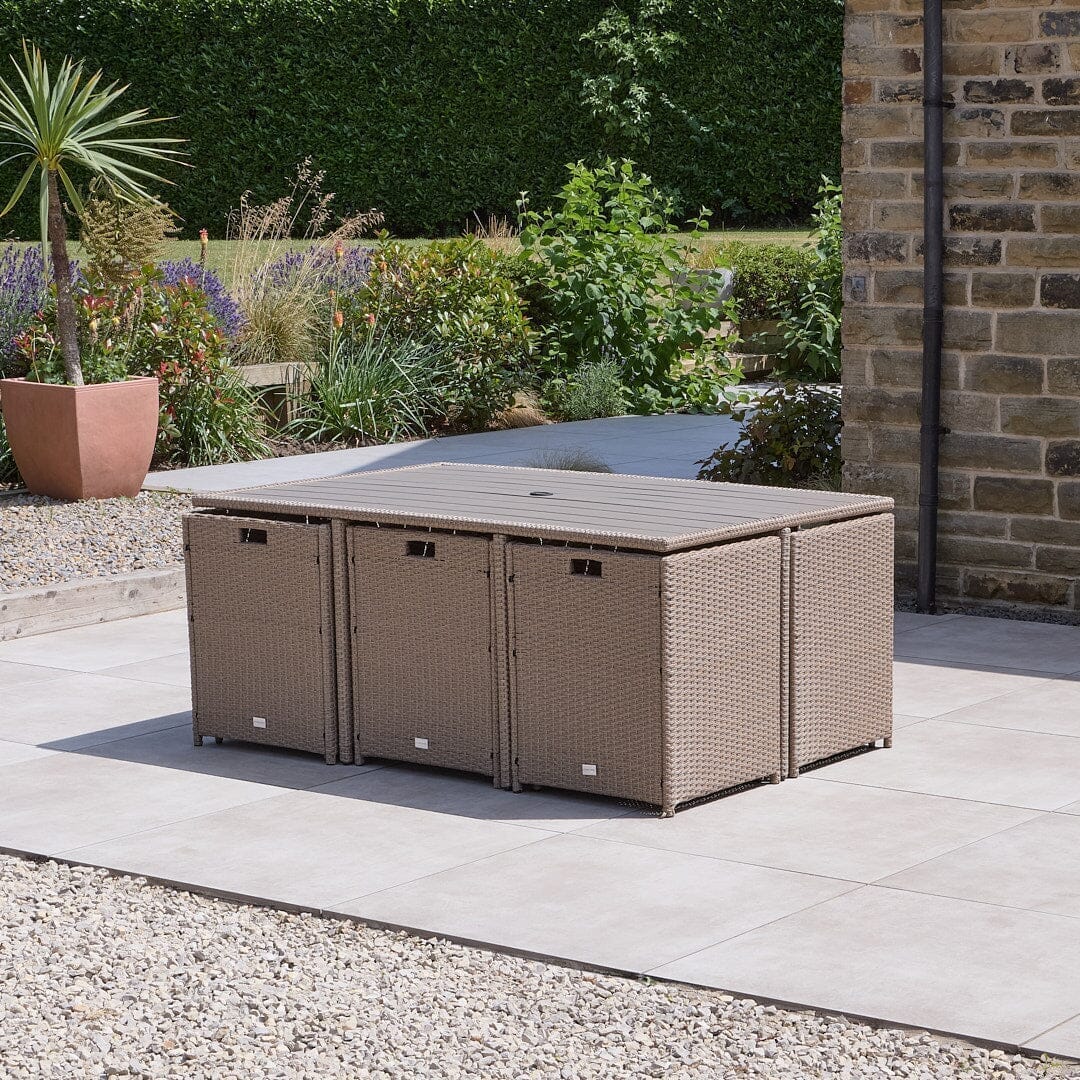10 Seater Natural Rattan Cube Garden Set & Polywood Top - Laura James