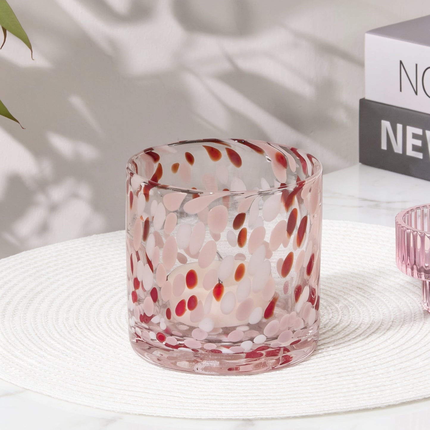 Lazio 10cm Glass Candle Holder - Paprika & Blush Pink Confetti - Laura James 