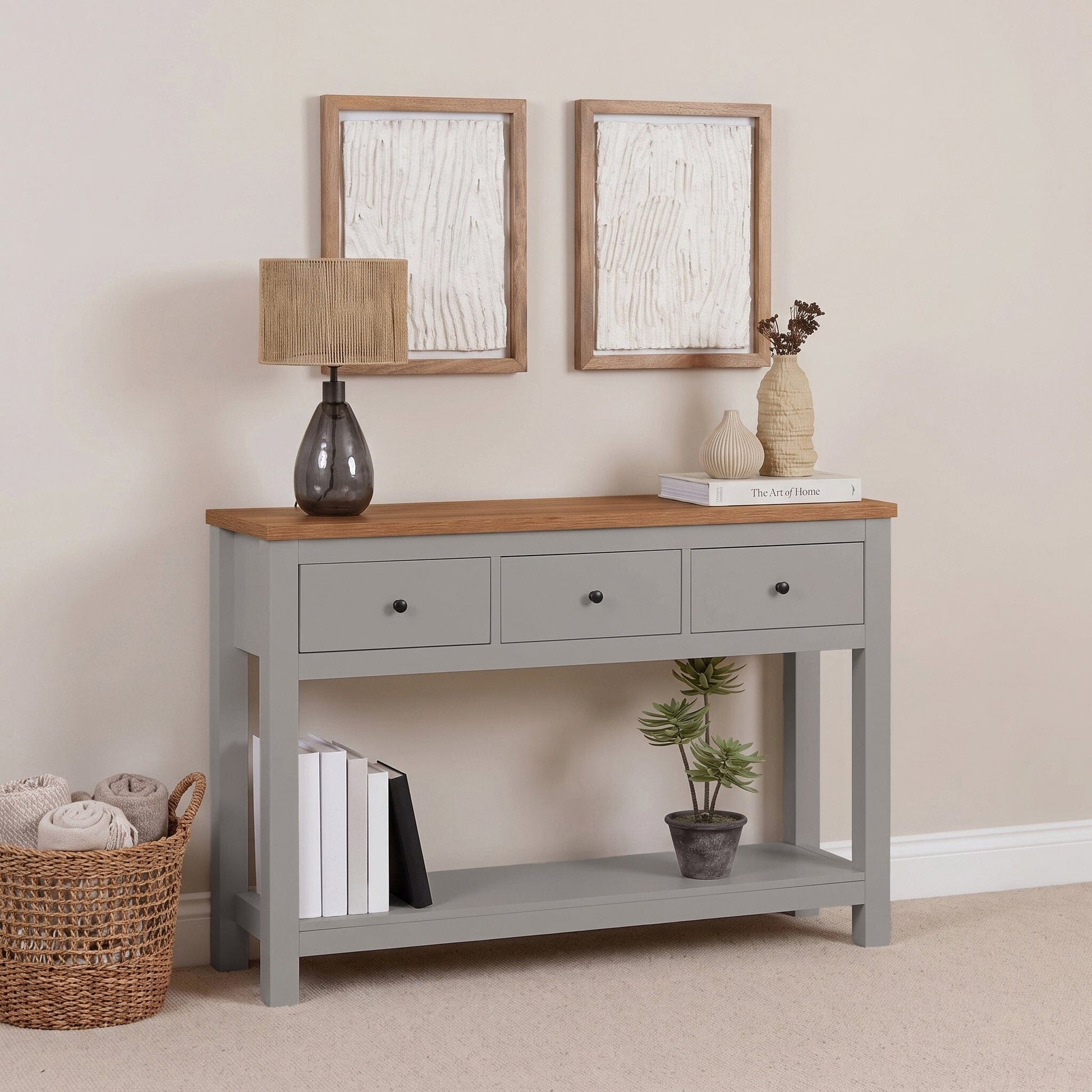 Bampton Stone Grey 3 Drawer Console Table - Laura James 