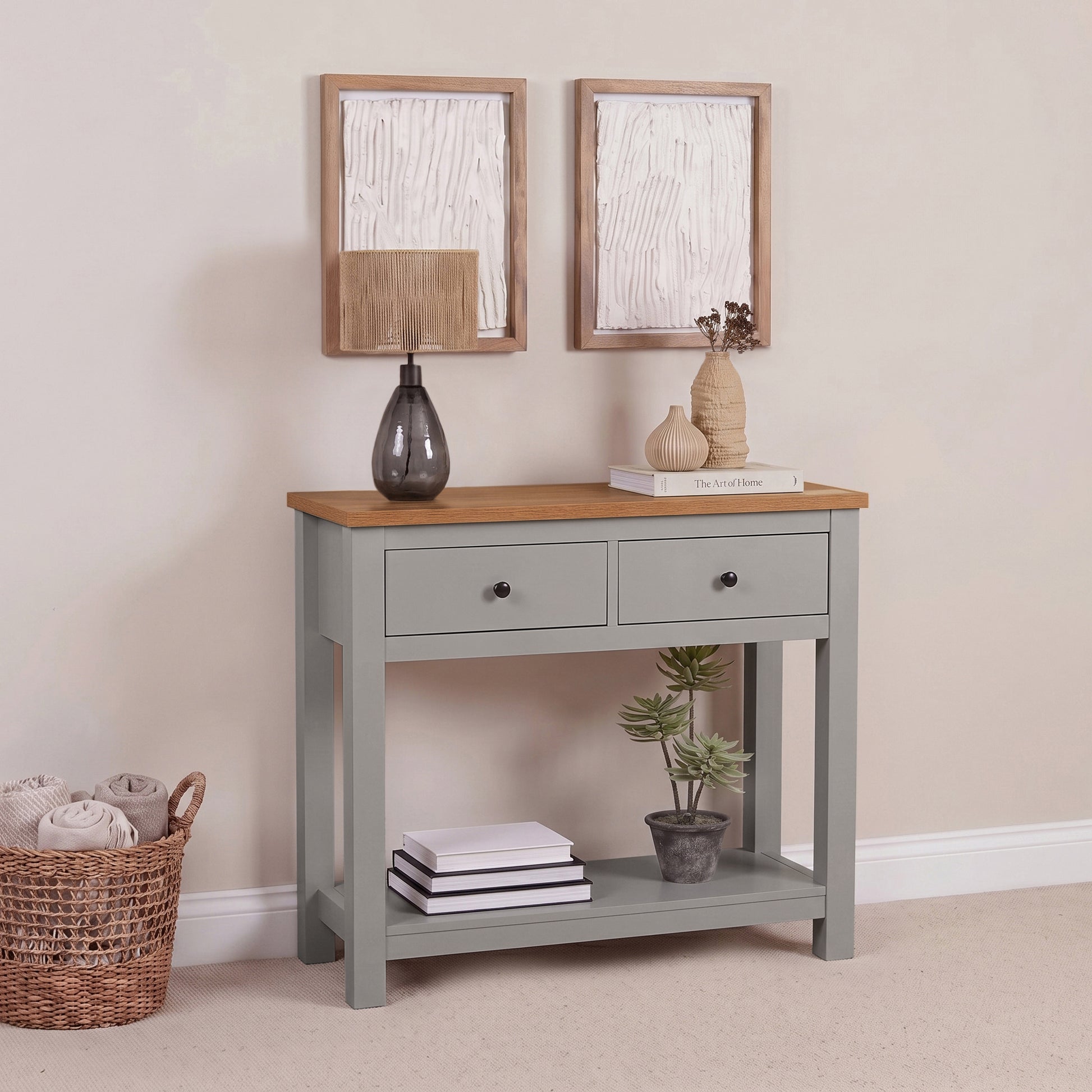 Bampton Stone Grey 2 Drawer Console Table - Laura James 