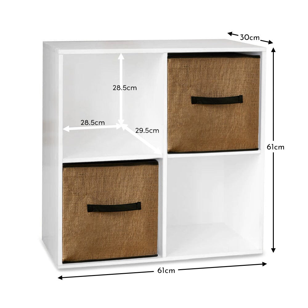 Cara 4 Cube Chalk White Bookcase Wooden Display Unit Shelving Storage Bookshelf Shelves - Jute Basket - Laura James