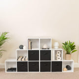 12 Cube Bookcase Ladder Storage Unit - White - Two 6 Cube Units (Black Basket) - Laura James
