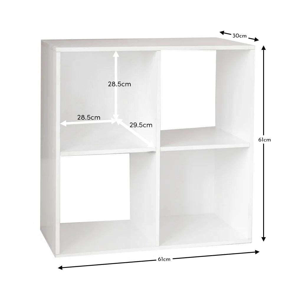 Cara 4 Cube Chalk White Bookcase Wooden Display Unit Shelving Storage Bookshelf Shelves - No Basket - Laura James