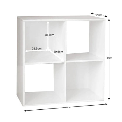 Cara 4 Cube Chalk White Bookcase Wooden Display Unit Shelving Storage Bookshelf Shelves - No Basket - Laura James